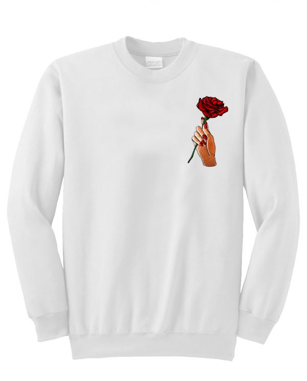 rose in hand sweatshirt