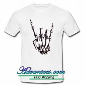 Skeleton Hand Horns Up Metal Sign t shirt