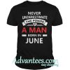 Never underestimate the power of a man born in june shirt