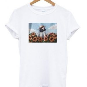 girl with flowers t-shirt
