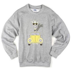 giraffe in car sweatshirt