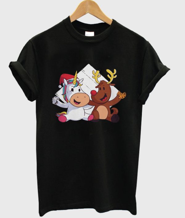 unicorn and reindeer christmas t-shirt