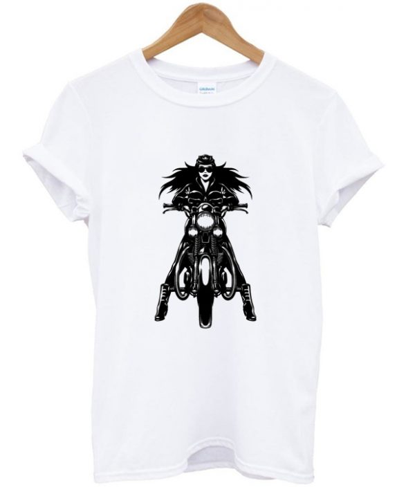 woman motorcycle biker t-shirt