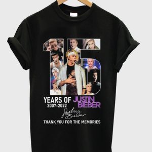 15 Years Of Justin Bieber 2007 2022 Signatures Thank You For The Memories t-shirt